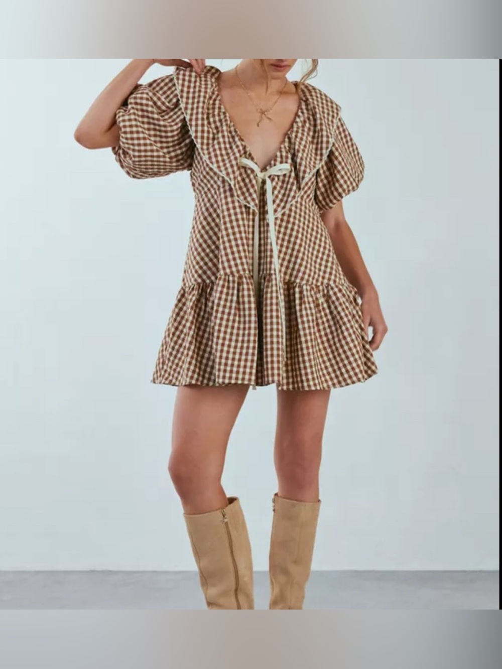 For Love & Lemons Gingerbread Gingham Dress
